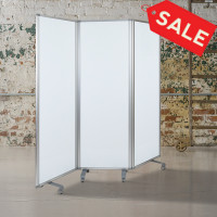 Flash Furniture BR-PTT001-3-M-60183-GG Mobile Magnetic Whiteboard Partition with Lockable Casters, 72
